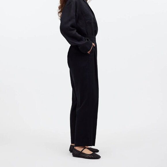 Madewell Petite Pull On Straight Crop Pants Linen Blend Black Size 0P NWT - Picture 3 of 10